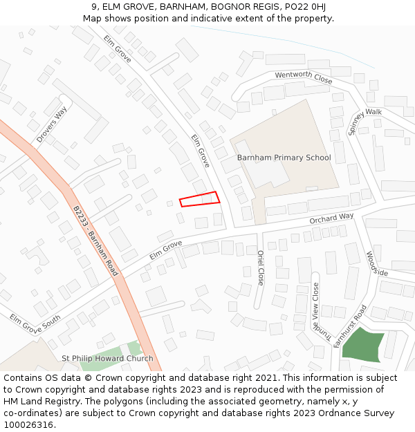 9, ELM GROVE, BARNHAM, BOGNOR REGIS, PO22 0HJ: Location map and indicative extent of plot