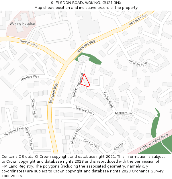 9, ELSDON ROAD, WOKING, GU21 3NX: Location map and indicative extent of plot