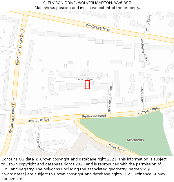 9, ELVIRON DRIVE, WOLVERHAMPTON, WV6 8SZ: Location map and indicative extent of plot