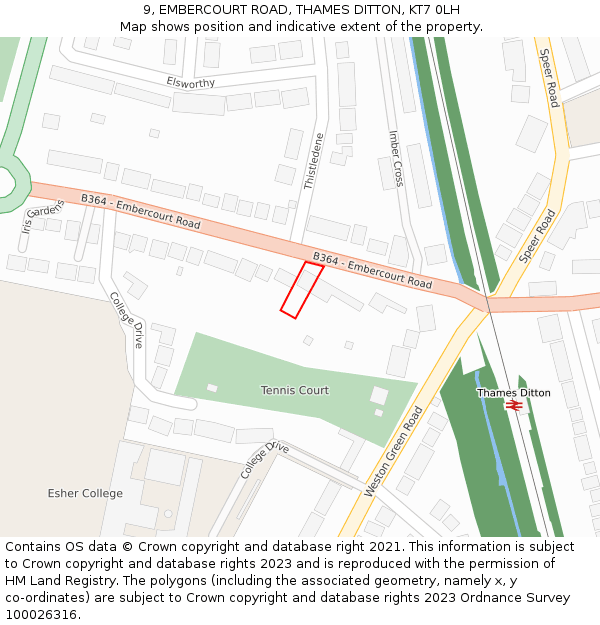 9, EMBERCOURT ROAD, THAMES DITTON, KT7 0LH: Location map and indicative extent of plot