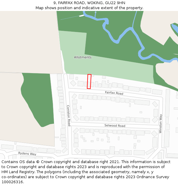 9, FAIRFAX ROAD, WOKING, GU22 9HN: Location map and indicative extent of plot