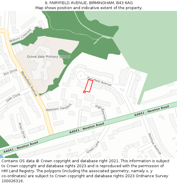 9, FAIRYFIELD AVENUE, BIRMINGHAM, B43 6AG: Location map and indicative extent of plot