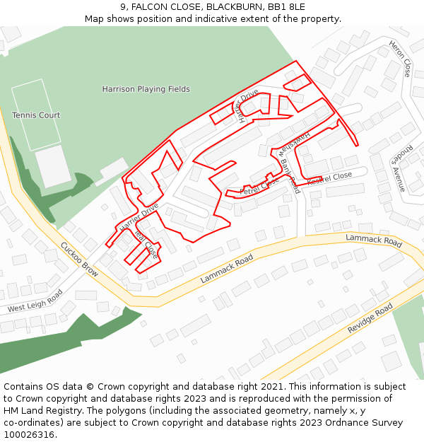 9, FALCON CLOSE, BLACKBURN, BB1 8LE: Location map and indicative extent of plot