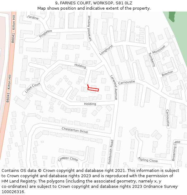 9, FARNES COURT, WORKSOP, S81 0LZ: Location map and indicative extent of plot