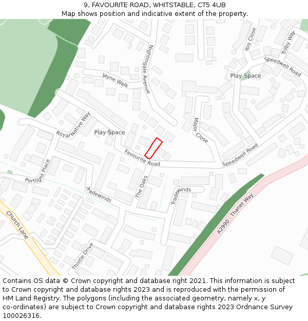 9, FAVOURITE ROAD, WHITSTABLE, CT5 4UB: Location map and indicative extent of plot