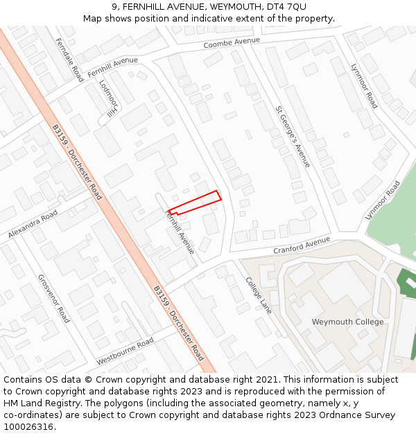 9, FERNHILL AVENUE, WEYMOUTH, DT4 7QU: Location map and indicative extent of plot