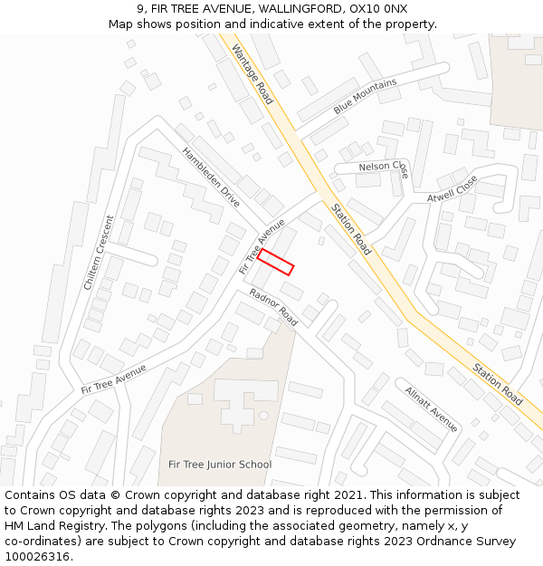 9, FIR TREE AVENUE, WALLINGFORD, OX10 0NX: Location map and indicative extent of plot