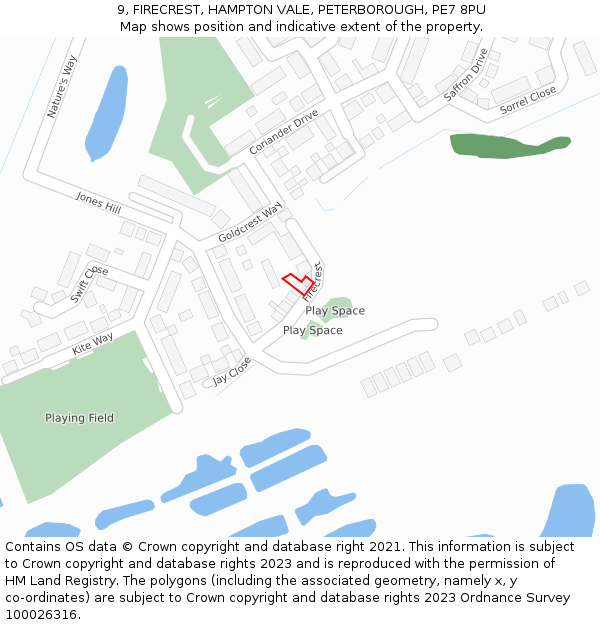 9, FIRECREST, HAMPTON VALE, PETERBOROUGH, PE7 8PU: Location map and indicative extent of plot