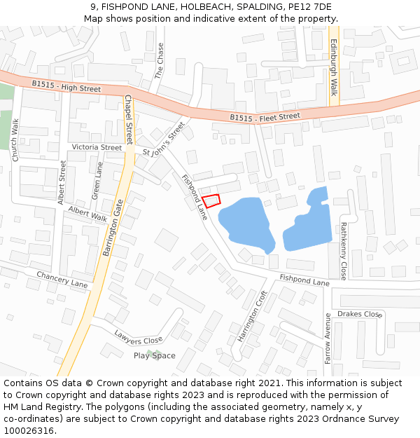 9, FISHPOND LANE, HOLBEACH, SPALDING, PE12 7DE: Location map and indicative extent of plot