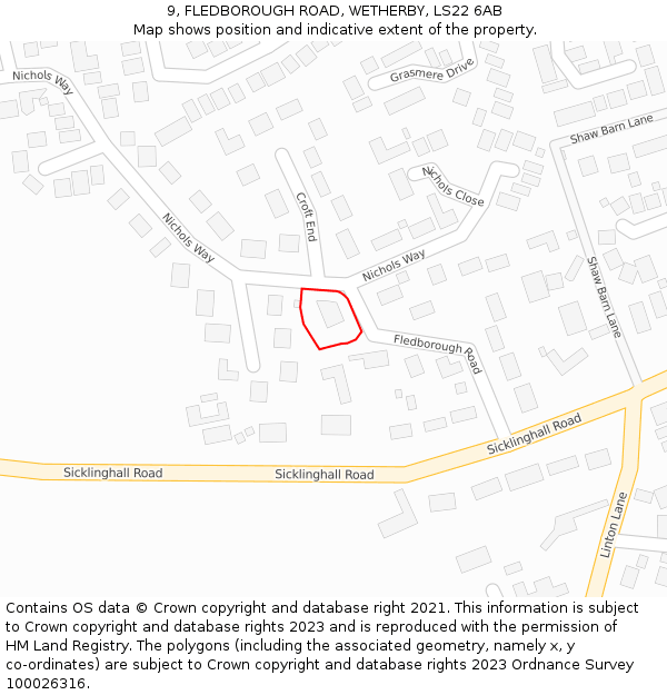 9, FLEDBOROUGH ROAD, WETHERBY, LS22 6AB: Location map and indicative extent of plot