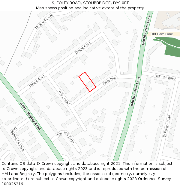 9, FOLEY ROAD, STOURBRIDGE, DY9 0RT: Location map and indicative extent of plot
