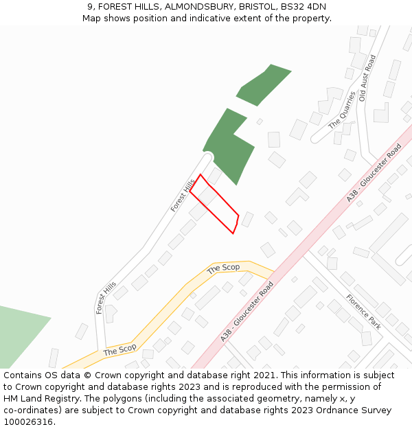 9, FOREST HILLS, ALMONDSBURY, BRISTOL, BS32 4DN: Location map and indicative extent of plot