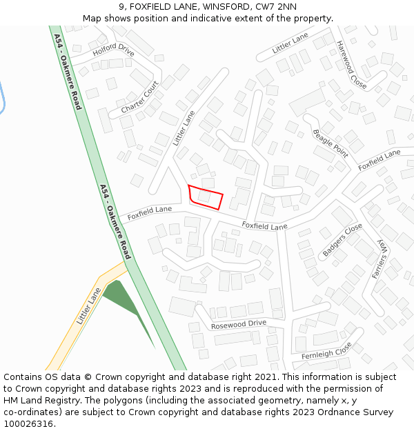 9, FOXFIELD LANE, WINSFORD, CW7 2NN: Location map and indicative extent of plot