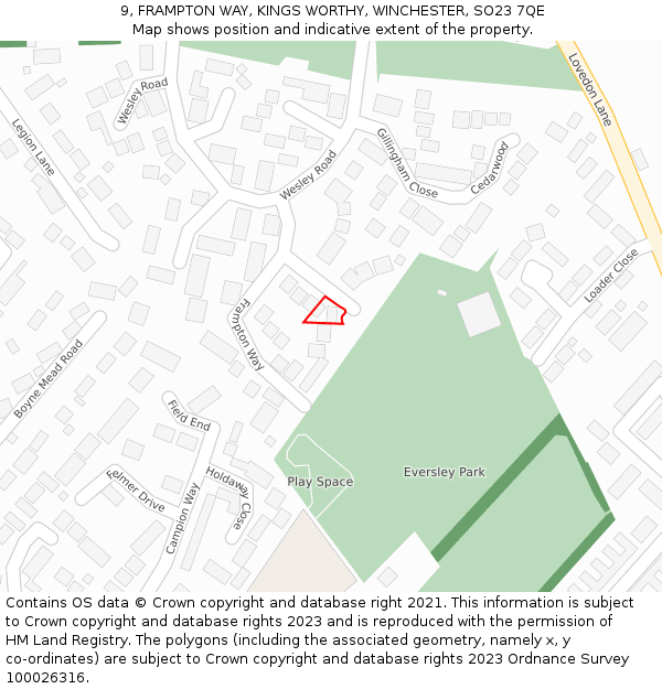 9, FRAMPTON WAY, KINGS WORTHY, WINCHESTER, SO23 7QE: Location map and indicative extent of plot