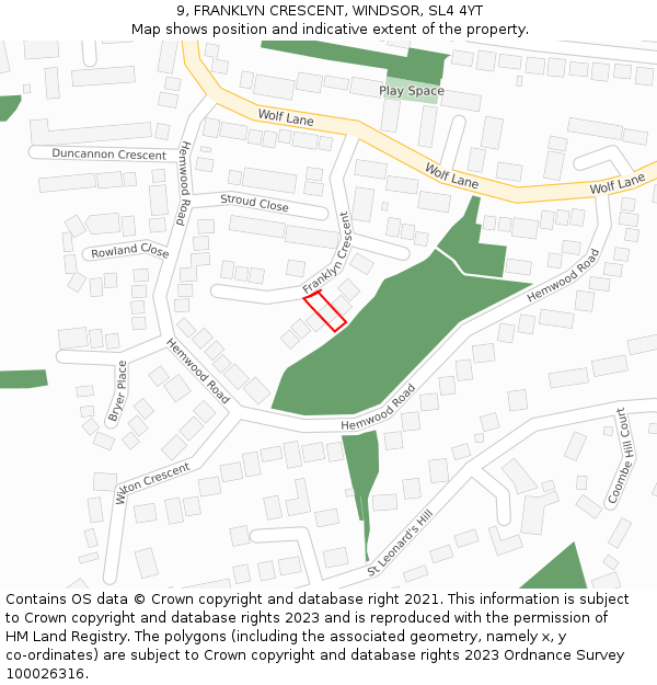 9, FRANKLYN CRESCENT, WINDSOR, SL4 4YT: Location map and indicative extent of plot