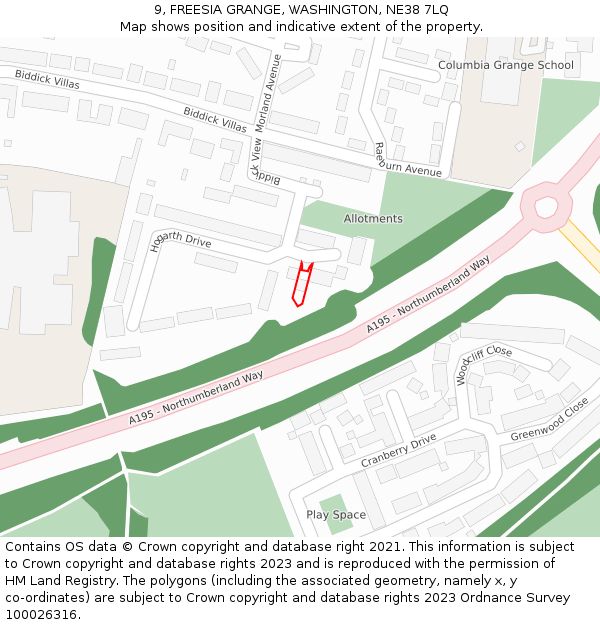 9, FREESIA GRANGE, WASHINGTON, NE38 7LQ: Location map and indicative extent of plot