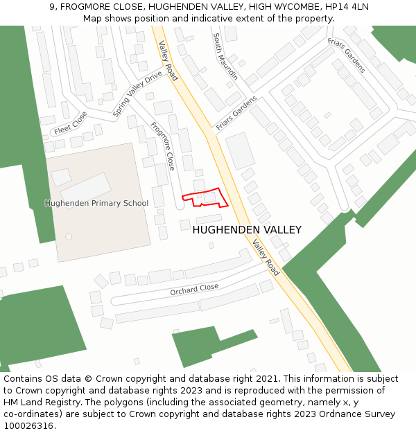 9, FROGMORE CLOSE, HUGHENDEN VALLEY, HIGH WYCOMBE, HP14 4LN: Location map and indicative extent of plot