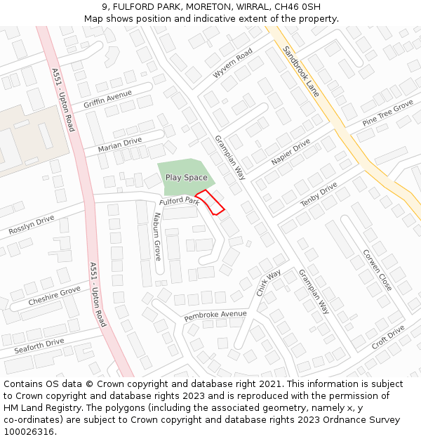 9, FULFORD PARK, MORETON, WIRRAL, CH46 0SH: Location map and indicative extent of plot