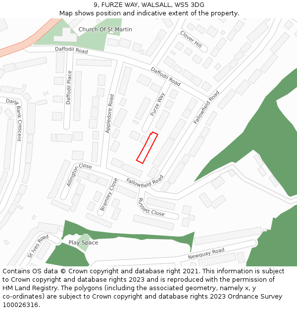9, FURZE WAY, WALSALL, WS5 3DG: Location map and indicative extent of plot