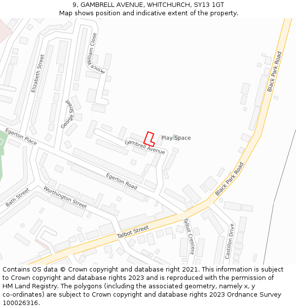 9, GAMBRELL AVENUE, WHITCHURCH, SY13 1GT: Location map and indicative extent of plot