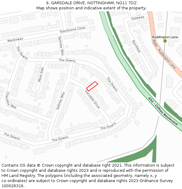 9, GARSDALE DRIVE, NOTTINGHAM, NG11 7DZ: Location map and indicative extent of plot