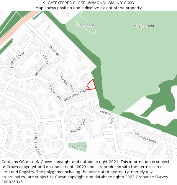 9, GATEKEEPER CLOSE, WYMONDHAM, NR18 0XY: Location map and indicative extent of plot