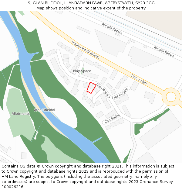 9, GLAN RHEIDOL, LLANBADARN FAWR, ABERYSTWYTH, SY23 3GG: Location map and indicative extent of plot