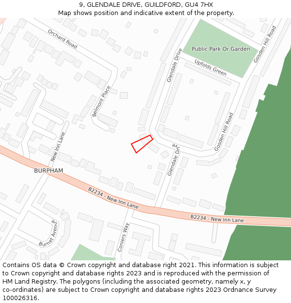 9, GLENDALE DRIVE, GUILDFORD, GU4 7HX: Location map and indicative extent of plot