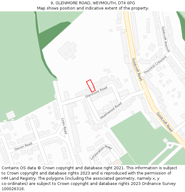 9, GLENMORE ROAD, WEYMOUTH, DT4 0PG: Location map and indicative extent of plot