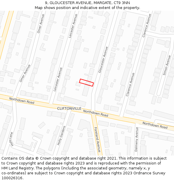 9, GLOUCESTER AVENUE, MARGATE, CT9 3NN: Location map and indicative extent of plot