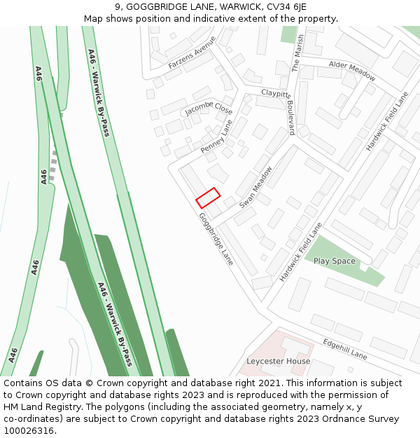 9, GOGGBRIDGE LANE, WARWICK, CV34 6JE: Location map and indicative extent of plot