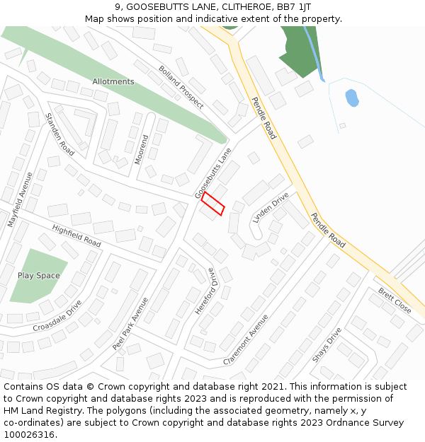 9, GOOSEBUTTS LANE, CLITHEROE, BB7 1JT: Location map and indicative extent of plot