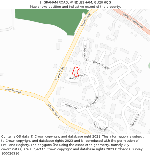 9, GRAHAM ROAD, WINDLESHAM, GU20 6QG: Location map and indicative extent of plot
