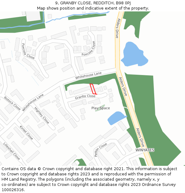 9, GRANBY CLOSE, REDDITCH, B98 0PJ: Location map and indicative extent of plot