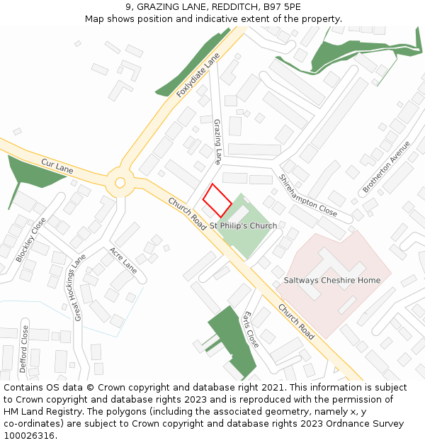 9, GRAZING LANE, REDDITCH, B97 5PE: Location map and indicative extent of plot