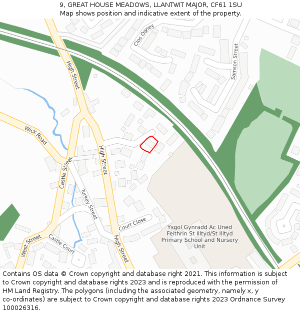 9, GREAT HOUSE MEADOWS, LLANTWIT MAJOR, CF61 1SU: Location map and indicative extent of plot