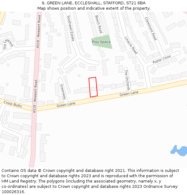 9, GREEN LANE, ECCLESHALL, STAFFORD, ST21 6BA: Location map and indicative extent of plot