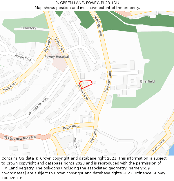 9, GREEN LANE, FOWEY, PL23 1DU: Location map and indicative extent of plot