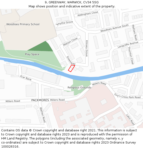 9, GREENWAY, WARWICK, CV34 5SG: Location map and indicative extent of plot