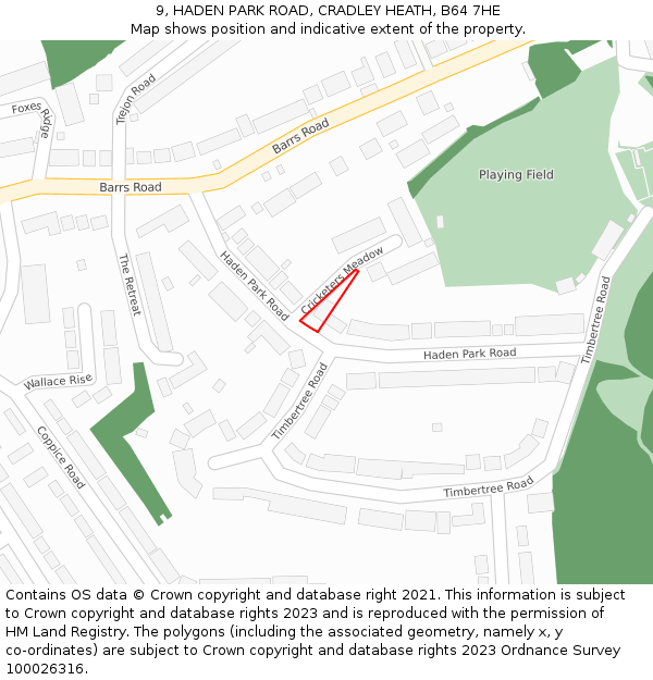 9, HADEN PARK ROAD, CRADLEY HEATH, B64 7HE: Location map and indicative extent of plot