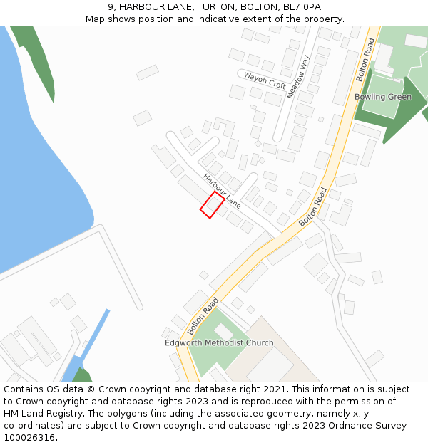 9, HARBOUR LANE, TURTON, BOLTON, BL7 0PA: Location map and indicative extent of plot