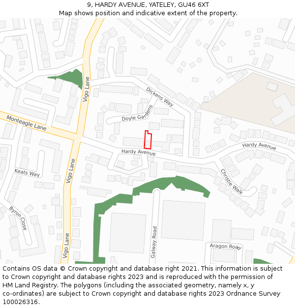 9, HARDY AVENUE, YATELEY, GU46 6XT: Location map and indicative extent of plot