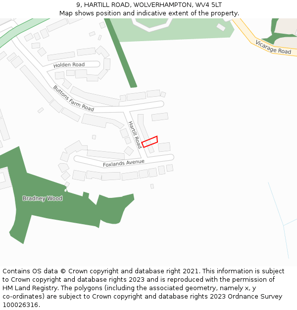 9, HARTILL ROAD, WOLVERHAMPTON, WV4 5LT: Location map and indicative extent of plot