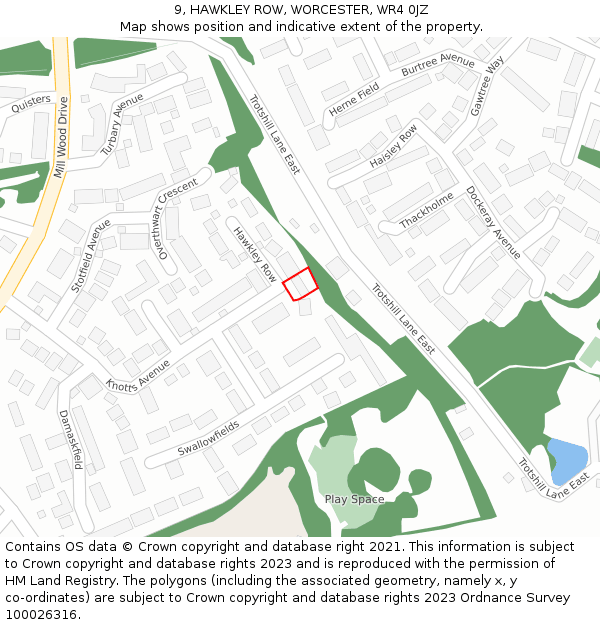 9, HAWKLEY ROW, WORCESTER, WR4 0JZ: Location map and indicative extent of plot