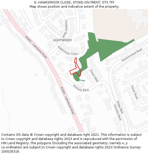 9, HAWKSMOOR CLOSE, STOKE-ON-TRENT, ST3 7FF: Location map and indicative extent of plot