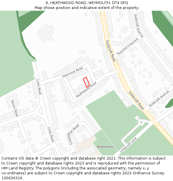 9, HEATHWOOD ROAD, WEYMOUTH, DT4 0PQ: Location map and indicative extent of plot