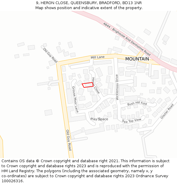 9, HERON CLOSE, QUEENSBURY, BRADFORD, BD13 1NR: Location map and indicative extent of plot