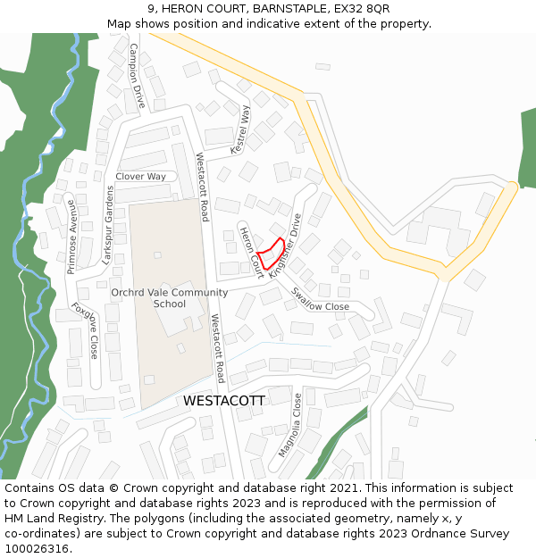 9, HERON COURT, BARNSTAPLE, EX32 8QR: Location map and indicative extent of plot