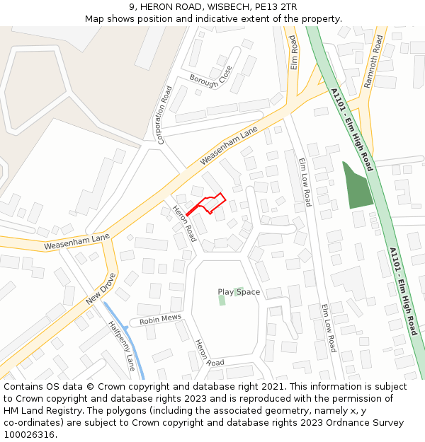 9, HERON ROAD, WISBECH, PE13 2TR: Location map and indicative extent of plot