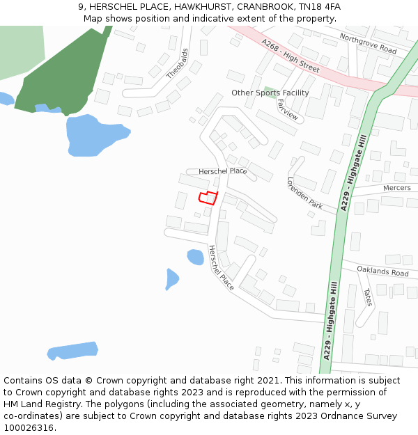 9, HERSCHEL PLACE, HAWKHURST, CRANBROOK, TN18 4FA: Location map and indicative extent of plot